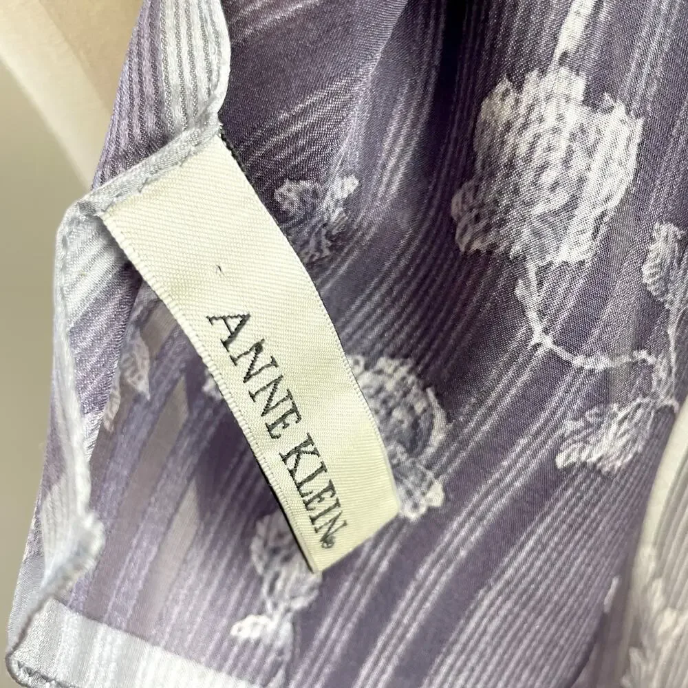 Vintage 90s Anne Klein Silk‎ Scarf Rectangle Purple Floral Cottagecore Fairy